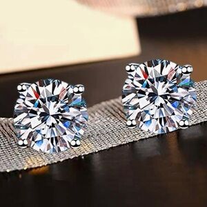 Certified ~ Genuine 4 Carat Diamond 18k White Gold Stud Earrings ~ Unisex Studs